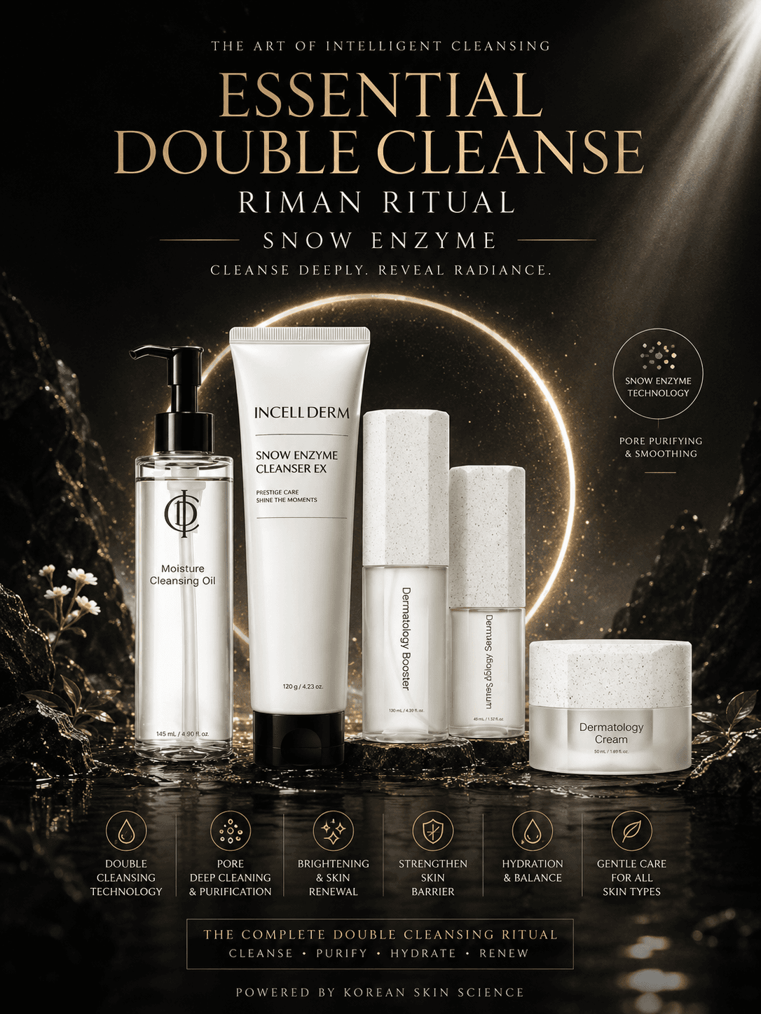 Essential Double Cleanse Snow Enzyme Ritual với Snow Enzyme Cleanser EX và bộ dưỡng da